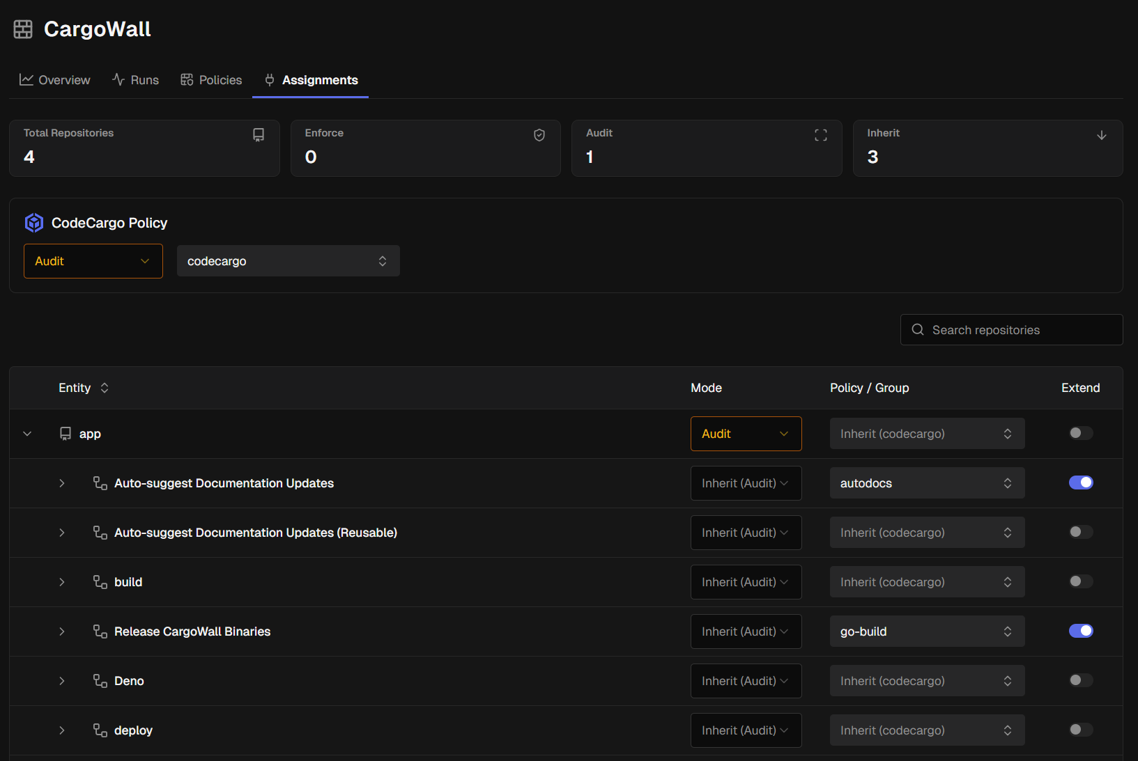CargoWall policy assignments