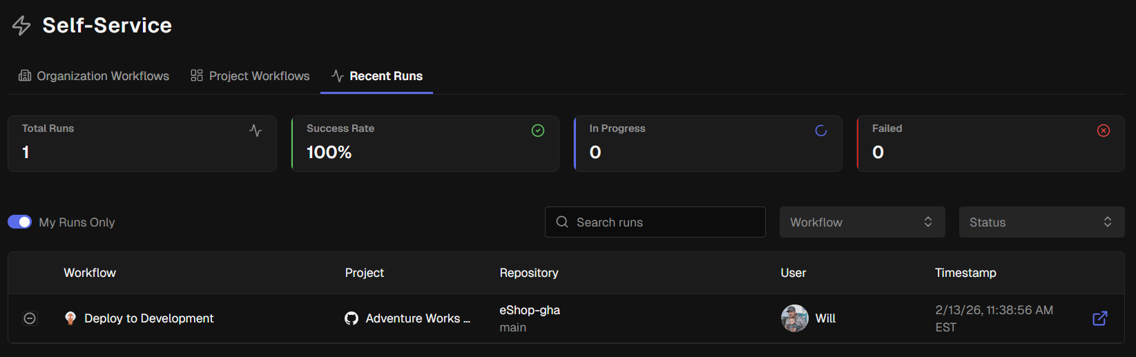 SSW run history with My Runs toggle
